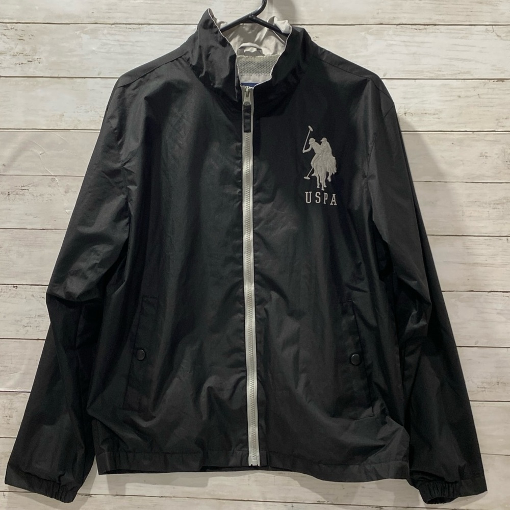 U.S. Polo Assn. Men’s Black & Gray Windbreaker Jacket Medium Embroidered Pockets